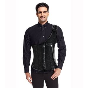 Men's Black Faux Leather Belt with Chain Detail